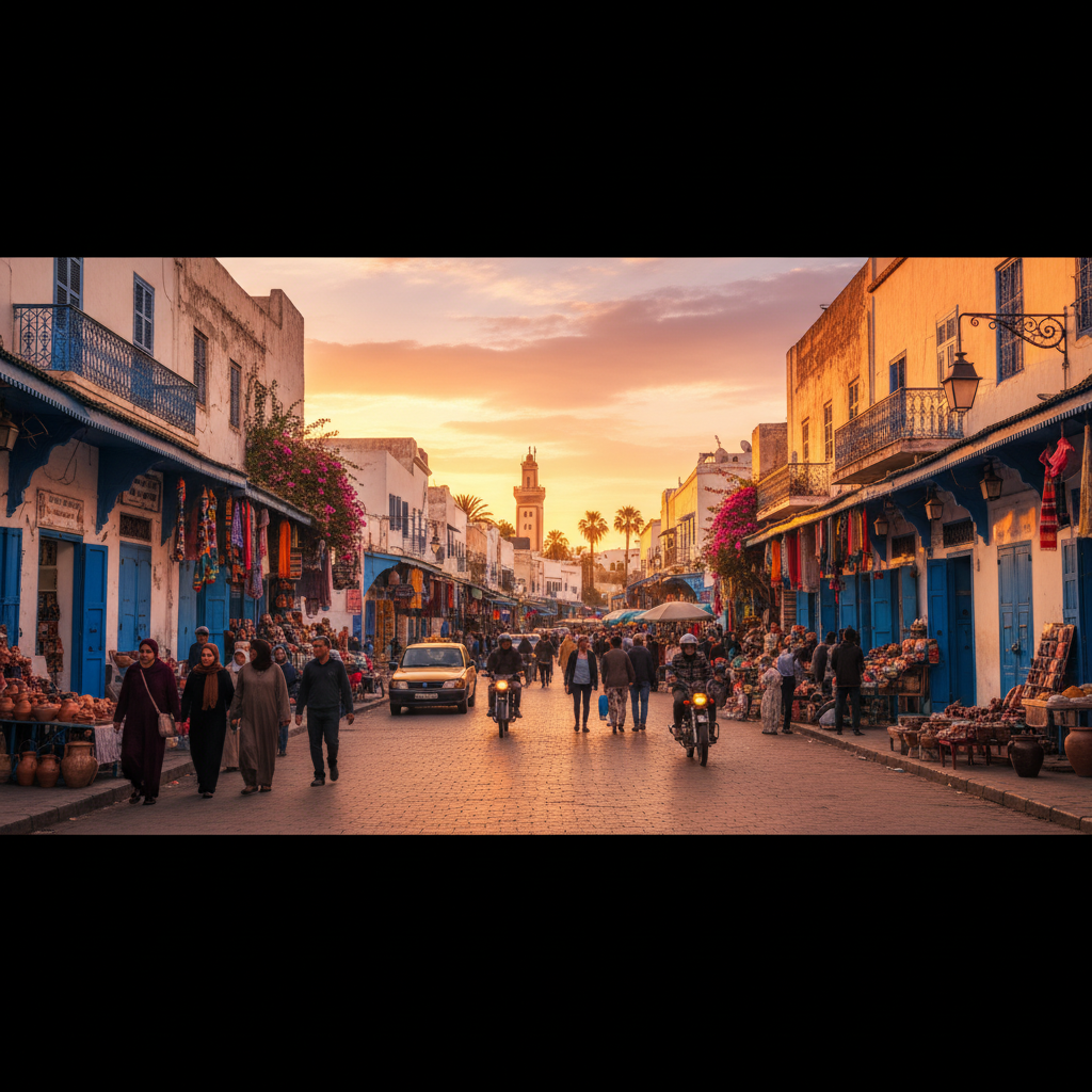 Tunis street scene vibrant horizontal