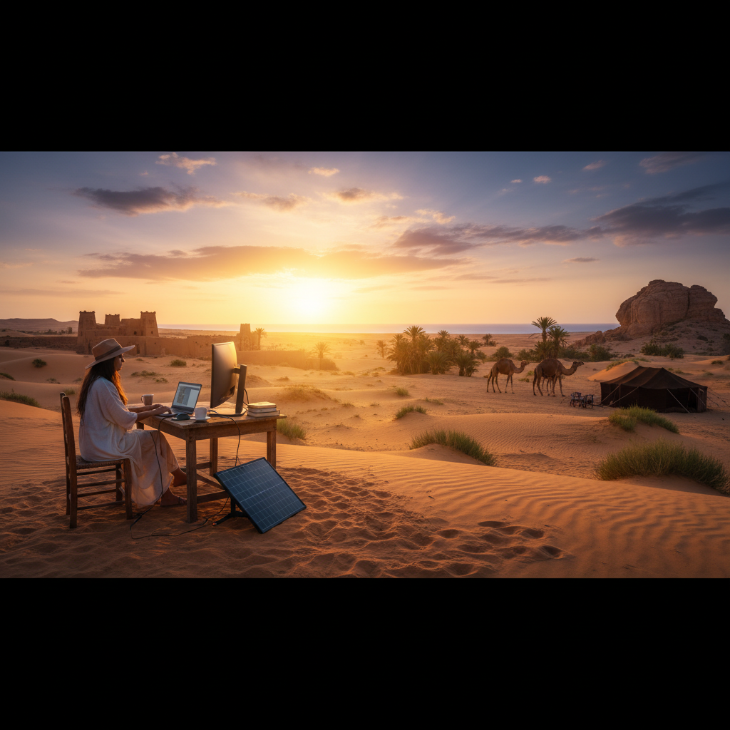 Tunisia remote work cafe horizontal