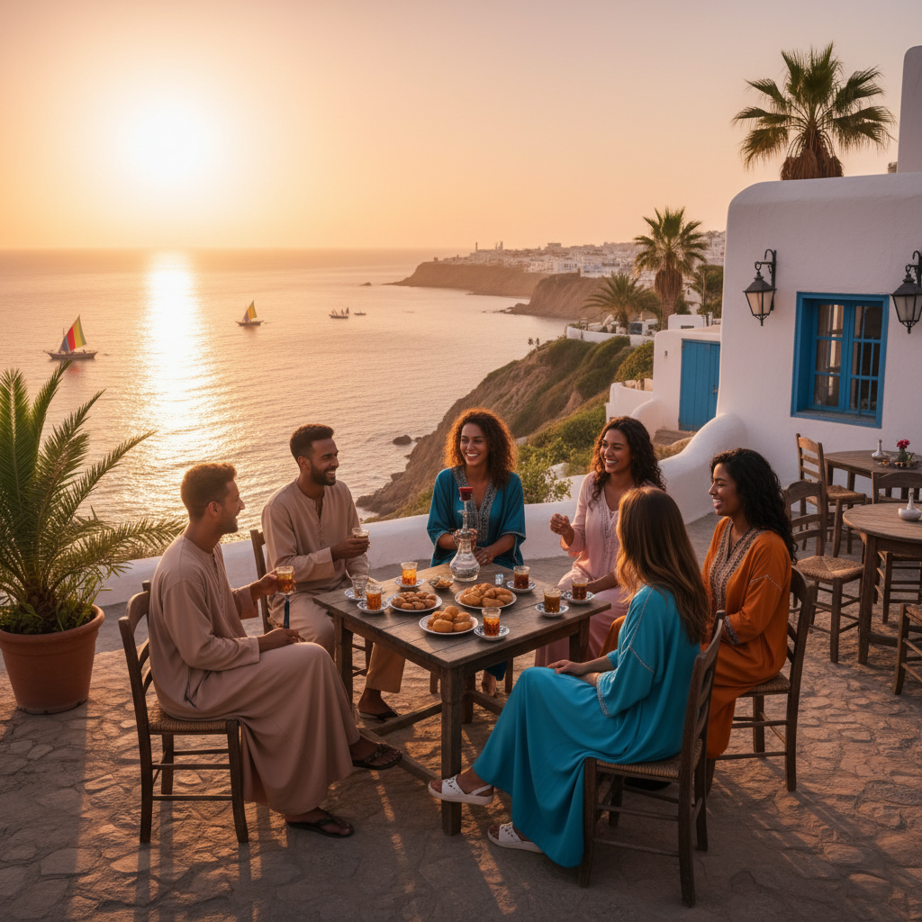 Tunisia cafe gathering friends horizontal