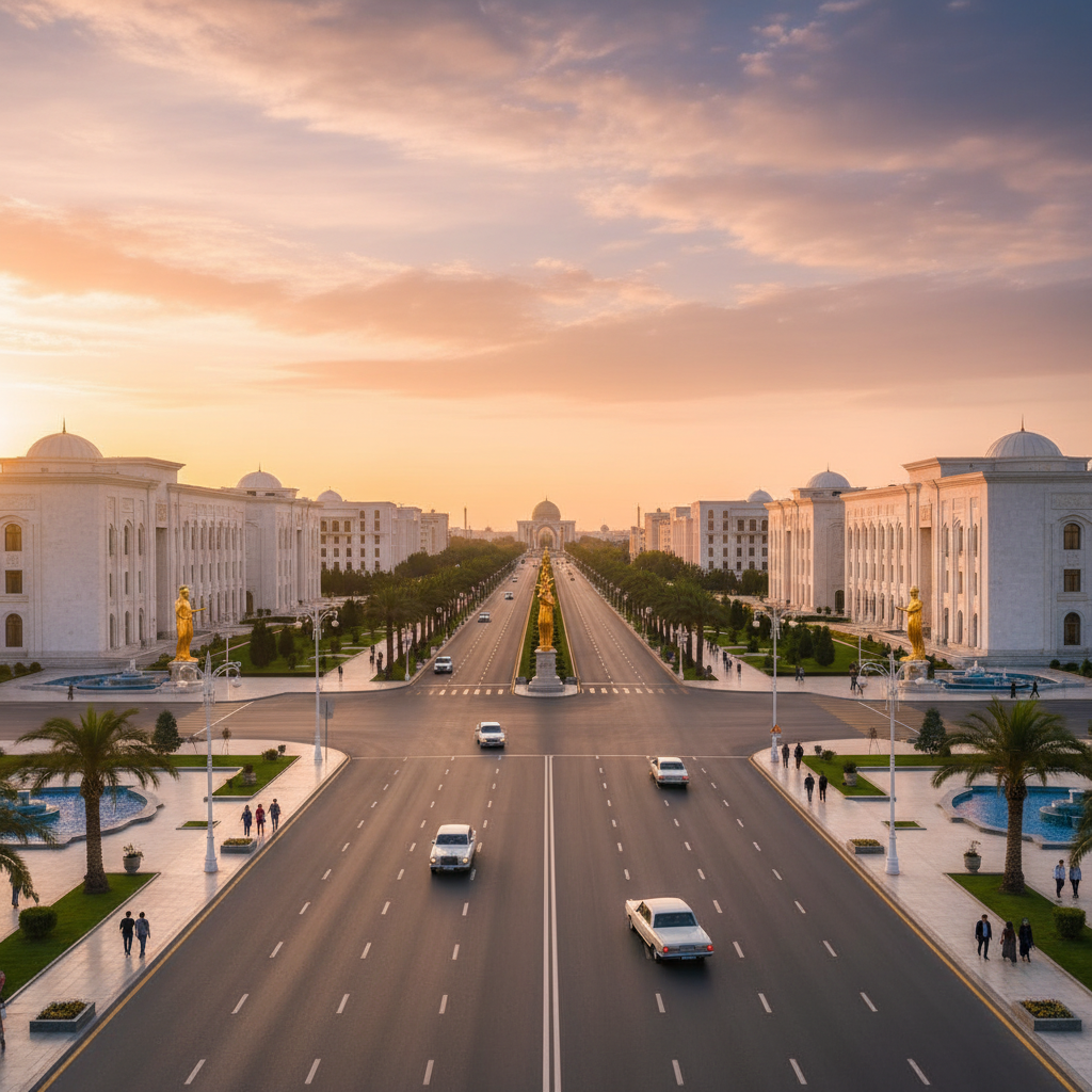 street scene in Ashgabat, Turkmenistan cities, horizontal
