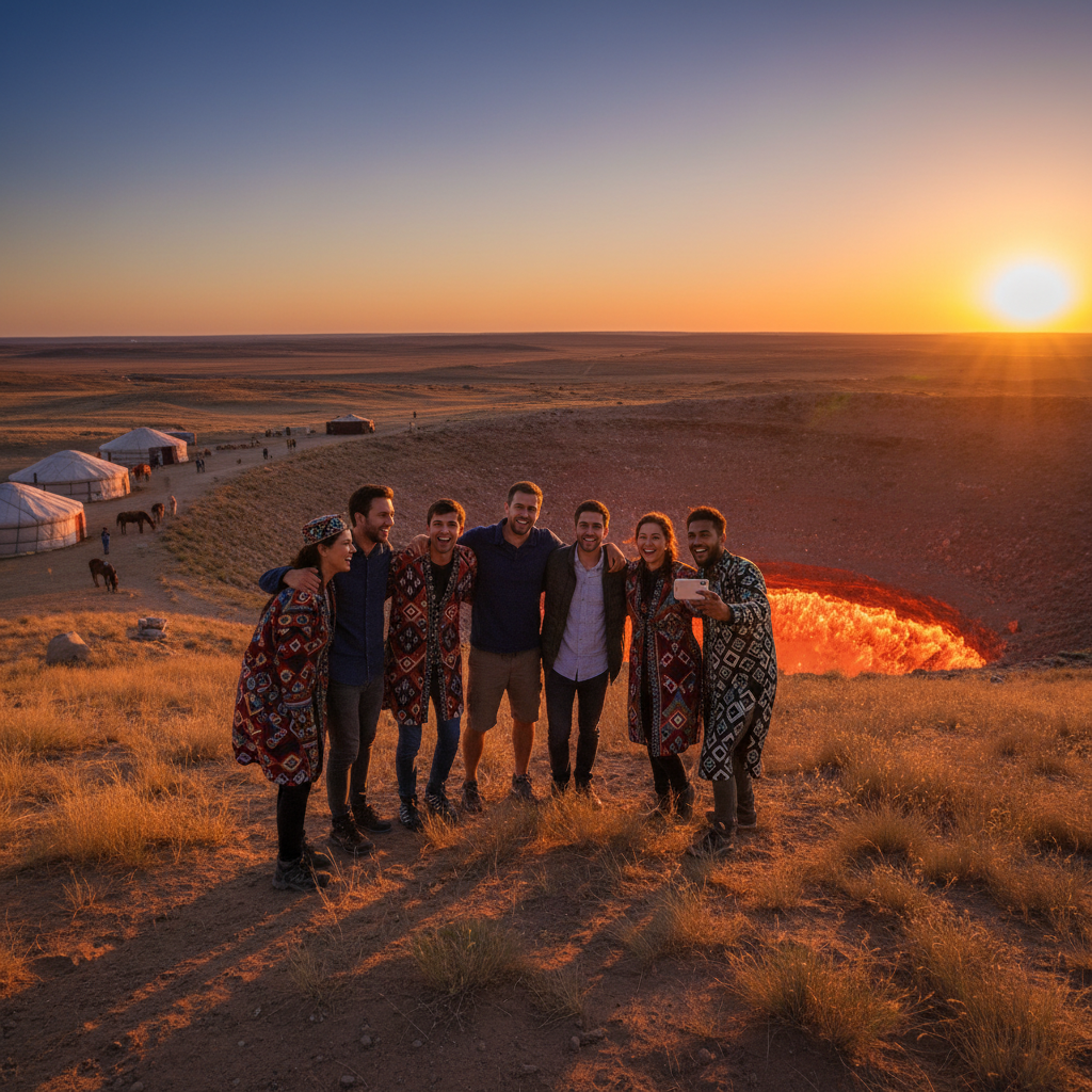 group of friends meeting, join social life Turkmenistan, horizontal