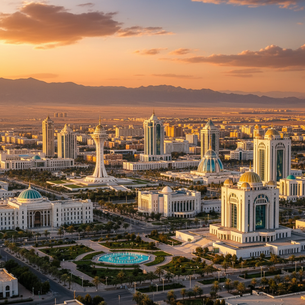 overview of Ashgabat skyline, Turkmenistan, horizontal