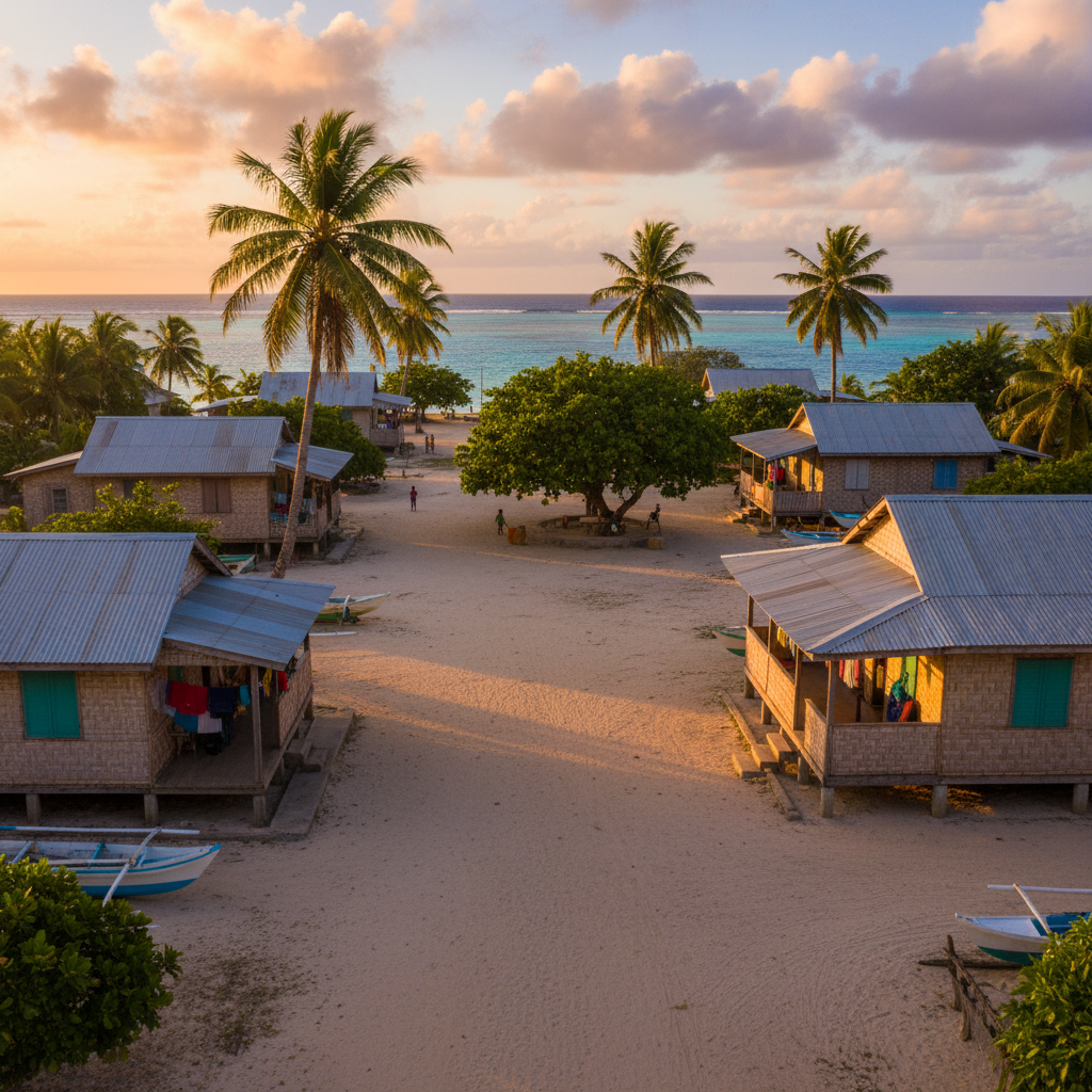 Tuvalu small village houses street view horizontal