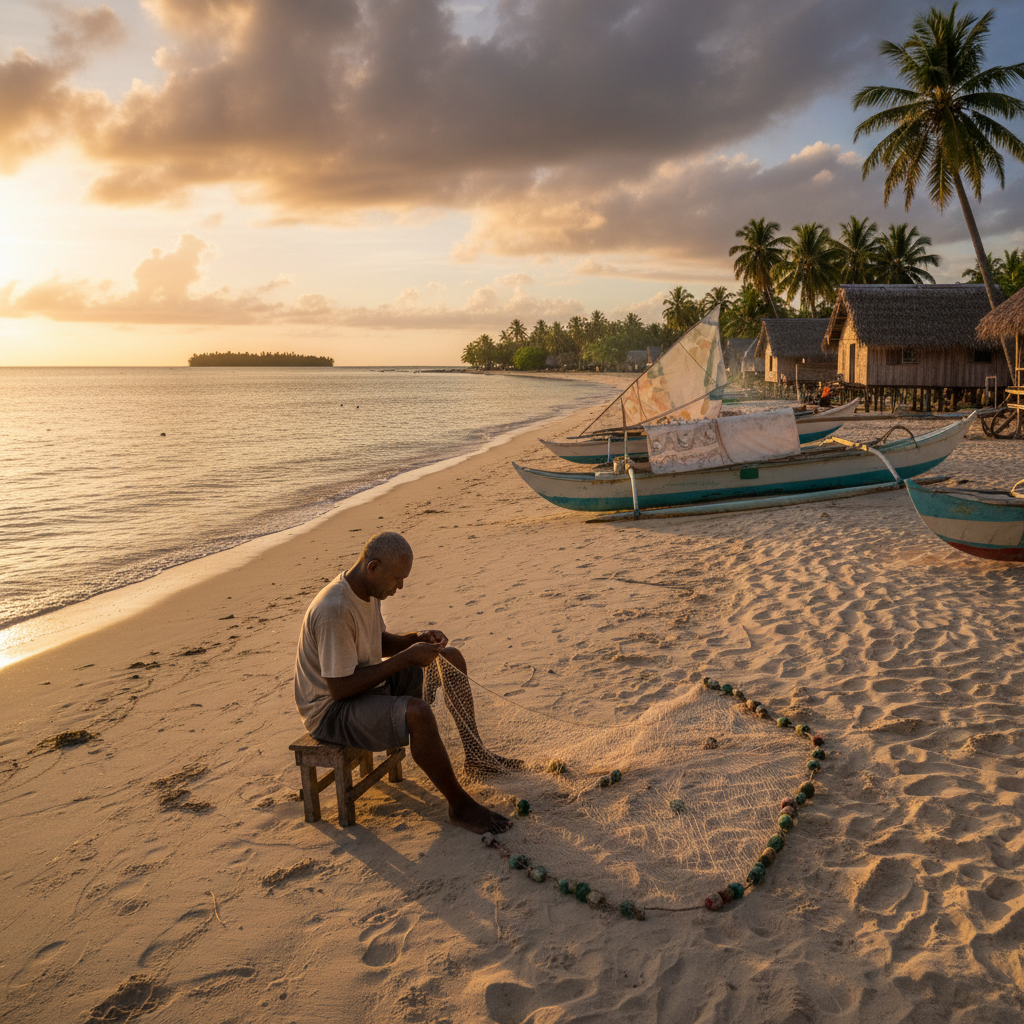 Tuvalu fisherman boat sea horizontal