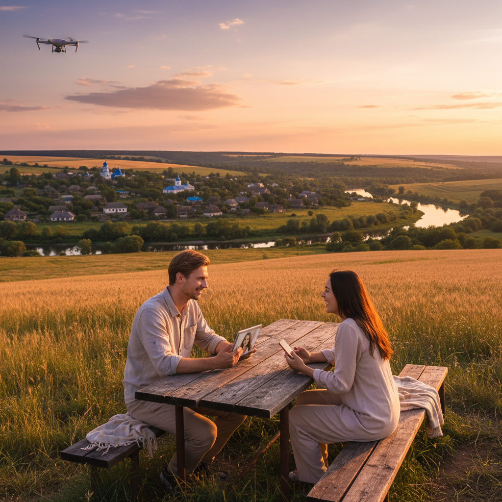 Couple meeting online dating app interface Ukraine horizontal