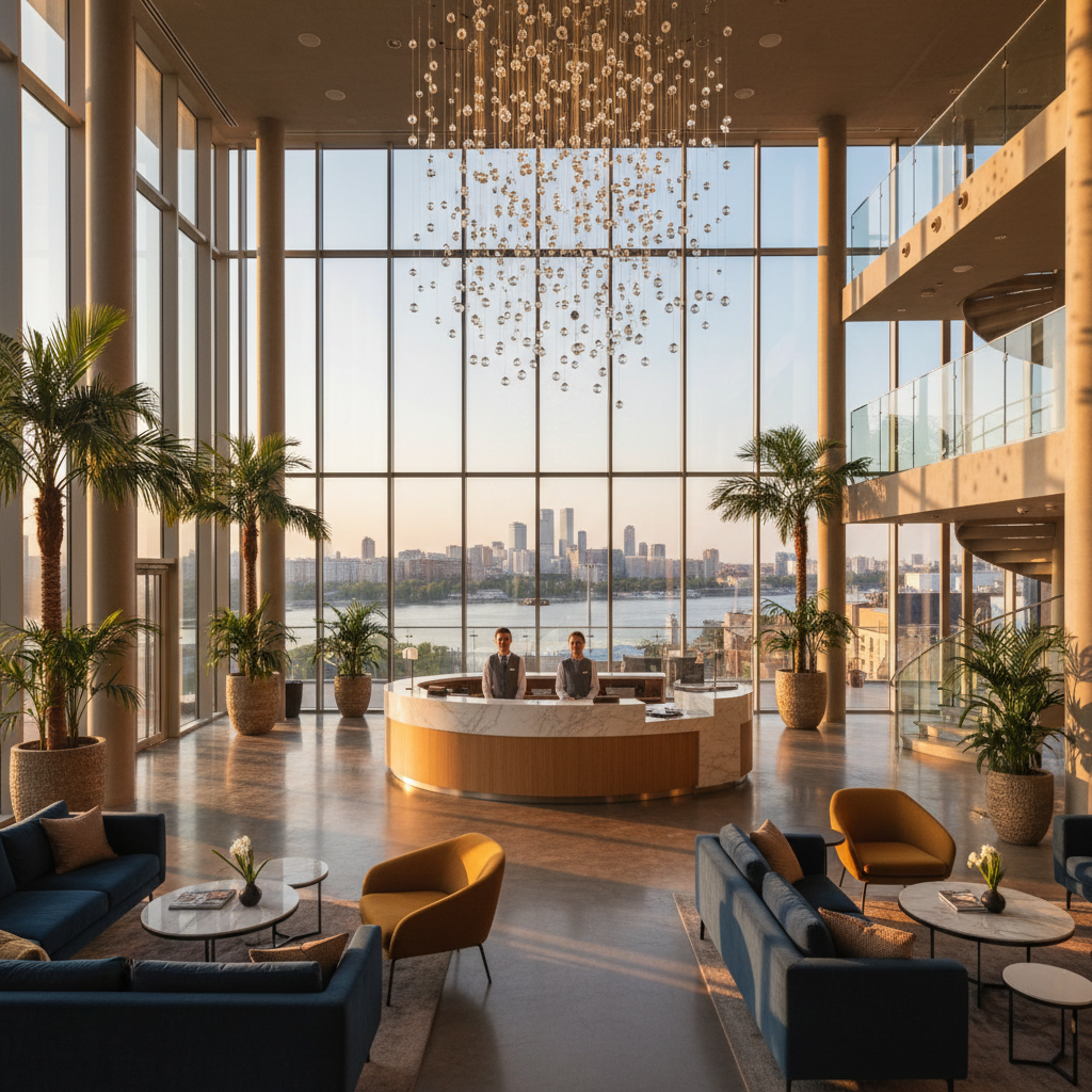 Interior of a stylish hotel lobby in Odesa horizontal