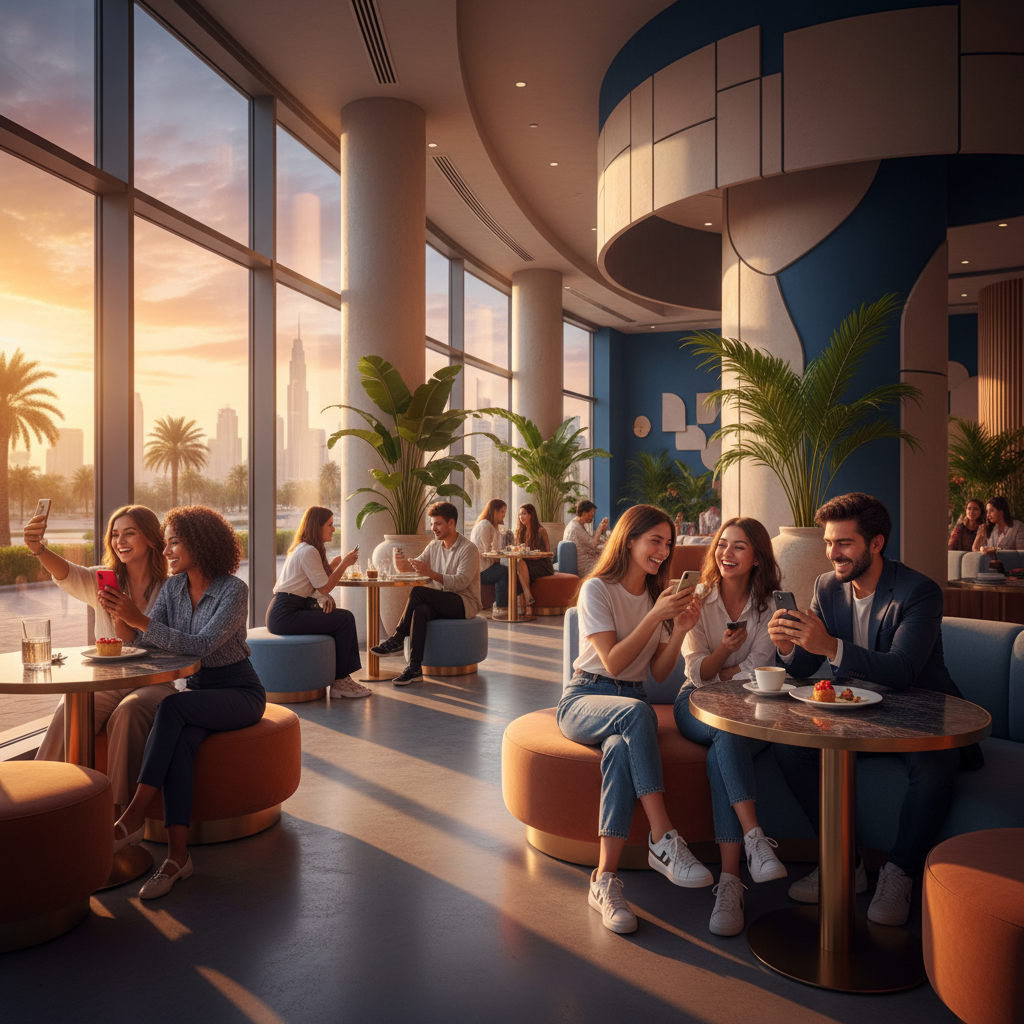 Young adults using smartphones UAE