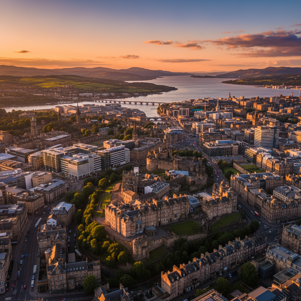 modern cityscape of Edinburgh, aerial view, horizontal