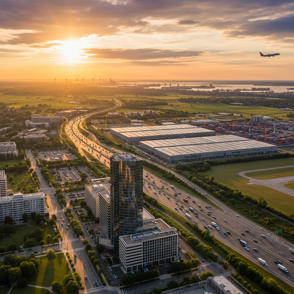 Modern American economy and technology, people using smartphones and laptops in various settings, urban background, professional atmosphere, horizontal