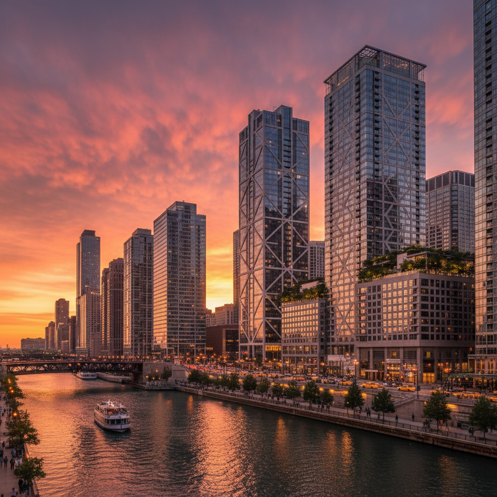 Modern hotels in major US cities, people checking in and relaxing, business and leisure travel, horizontal