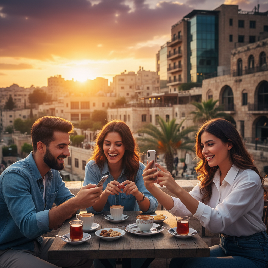 Jordan young people smartphone cafe social media