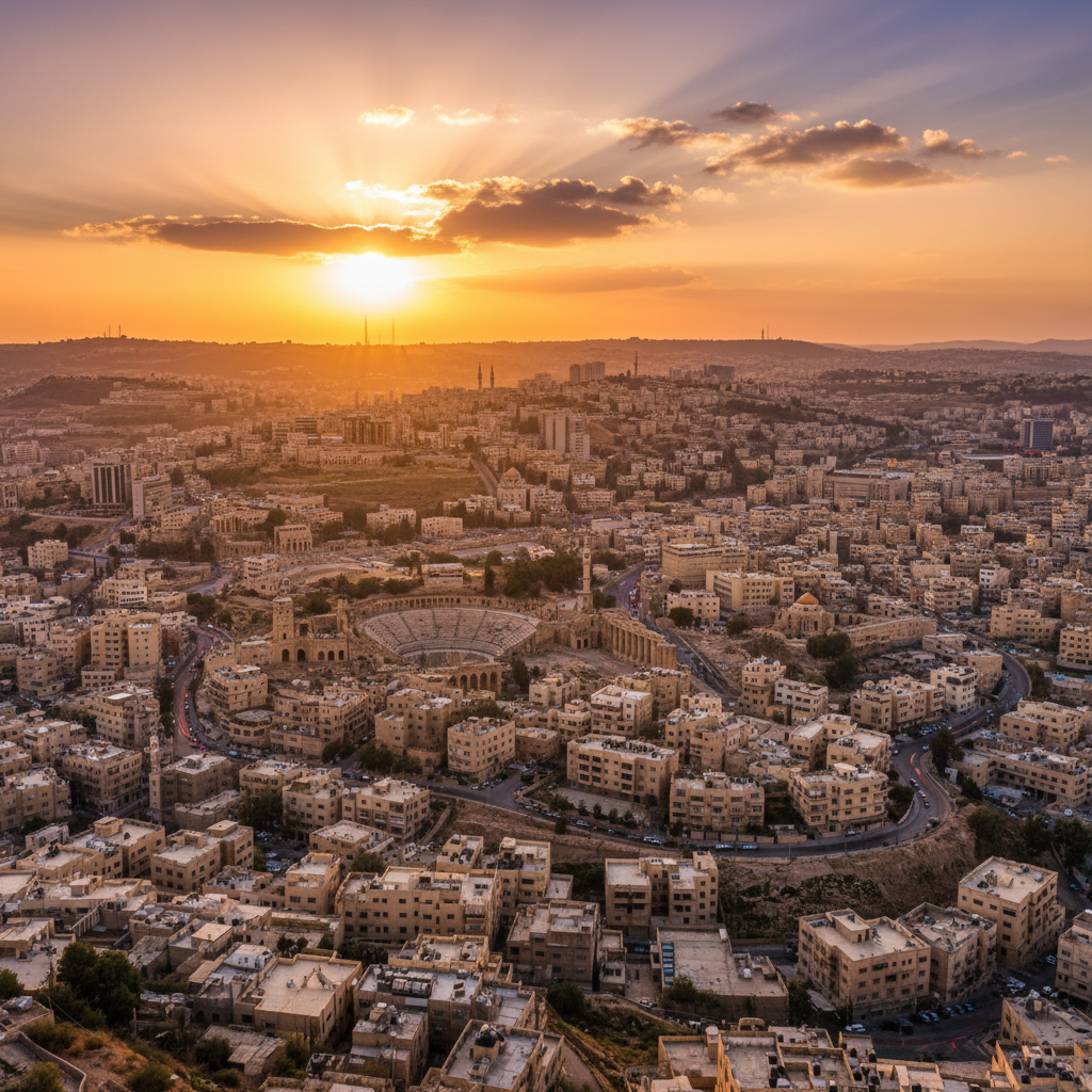 Amman cityscape seven hills sunset golden hour