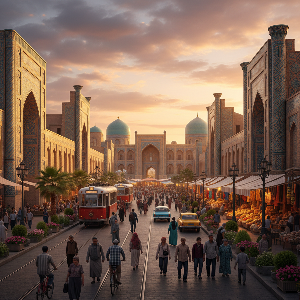 Vibrant street scene in Tashkent, Uzbekistan, horizontal