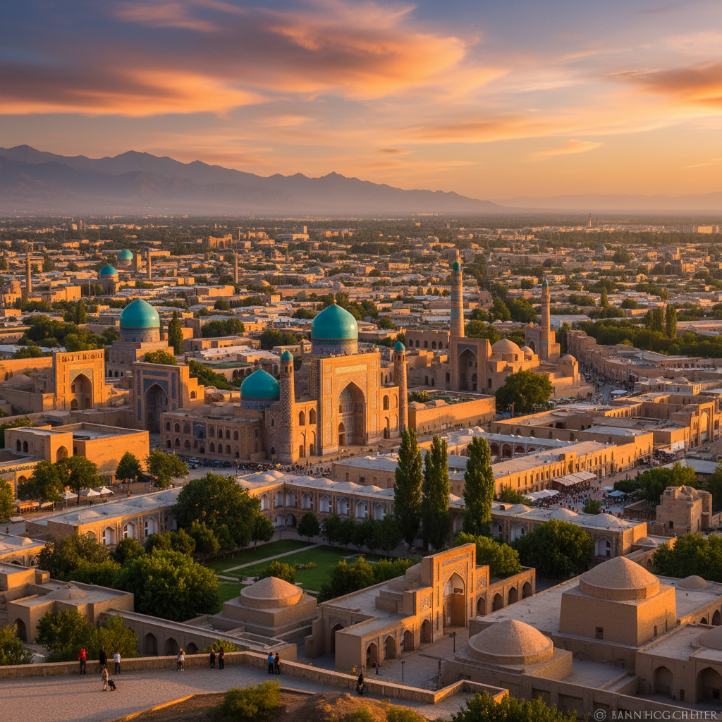 Uzbekistan cityscape overview establishing shot, horizontal