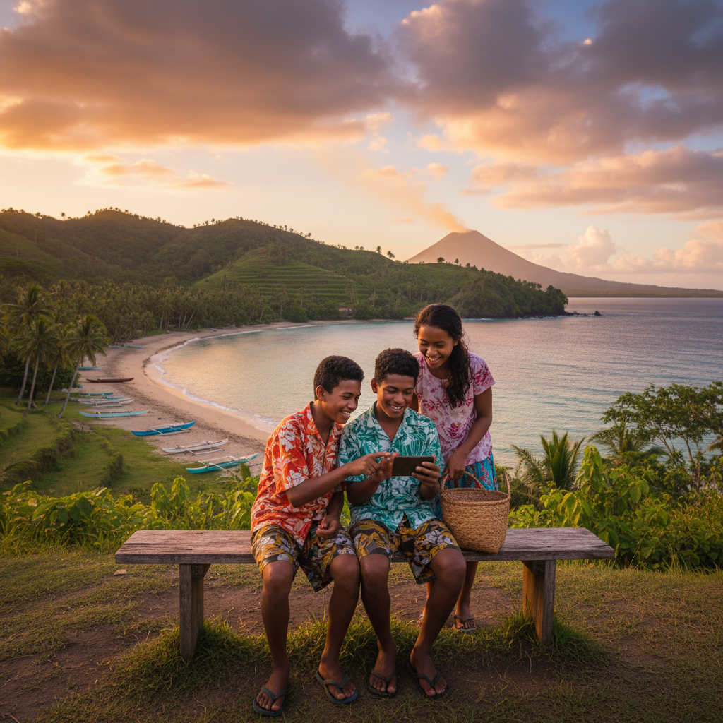 Vanuatu youth sharing phone