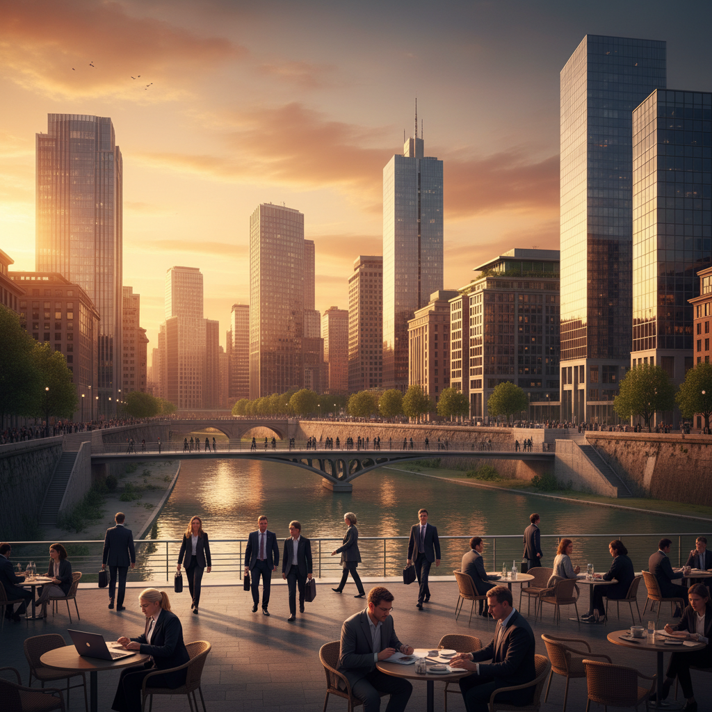 Vatikan business district, people working, earning, horizontal