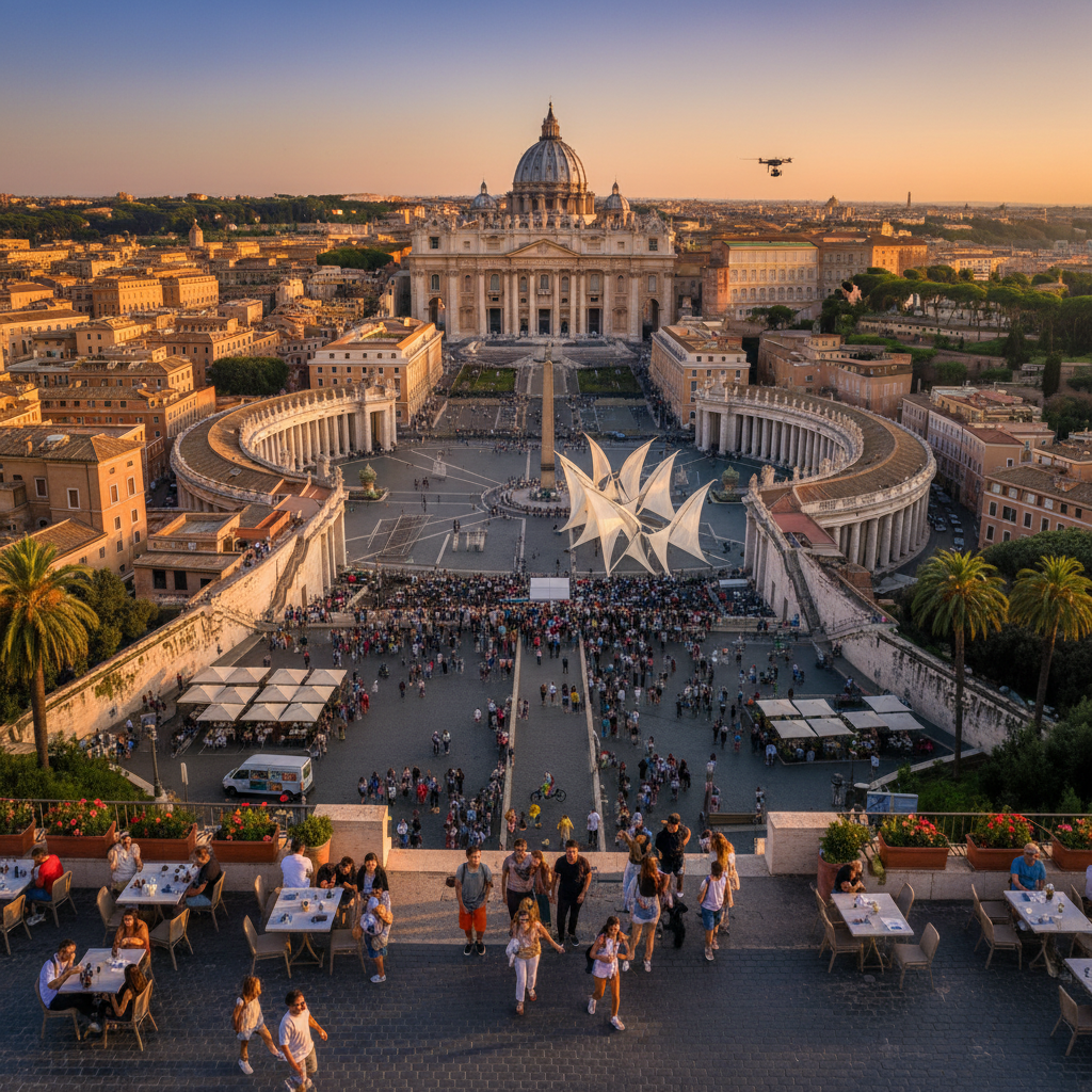 Vatikan aerial overview, modern social life, horizontal