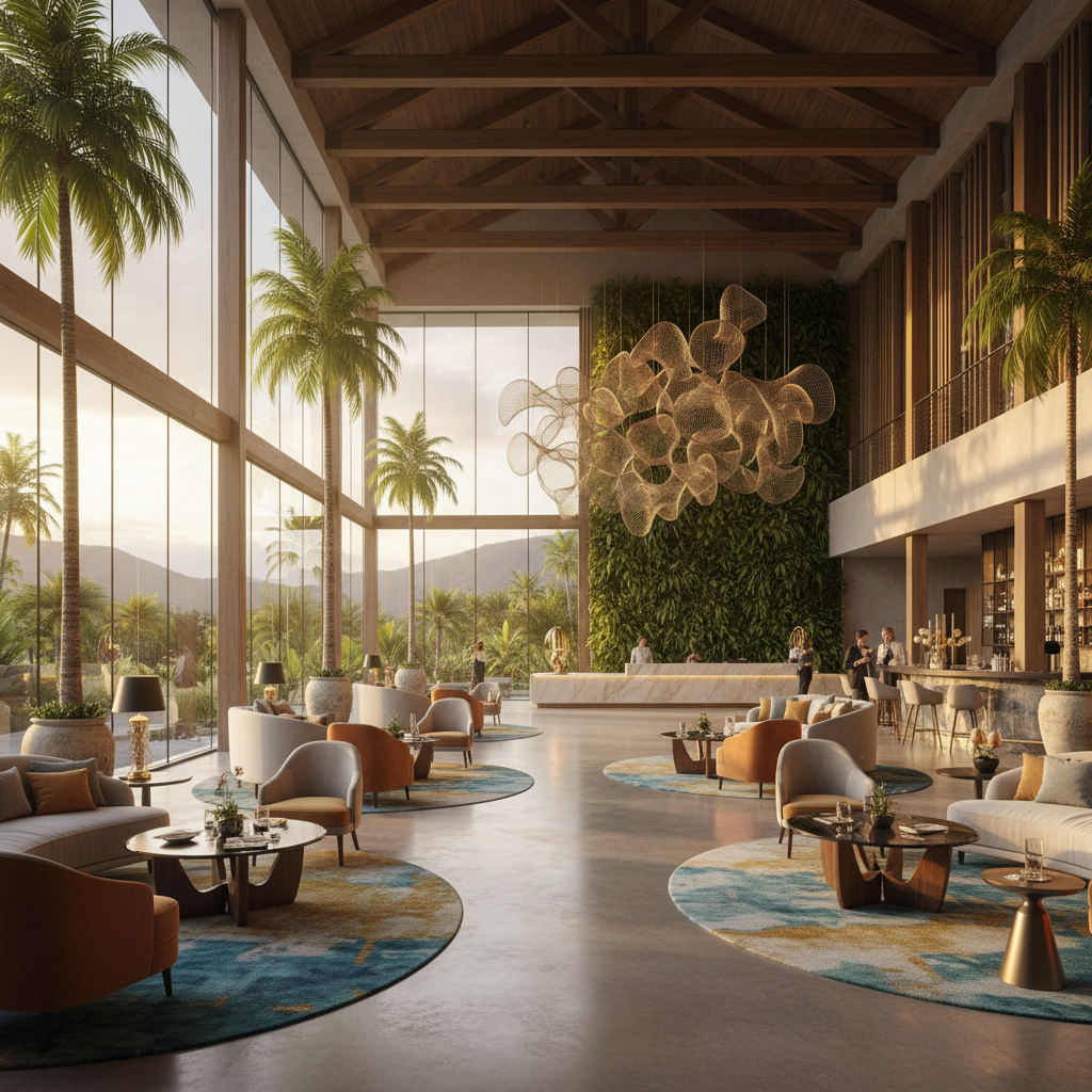 modern hotel lobby in a Venezuelan city, horizontal photo