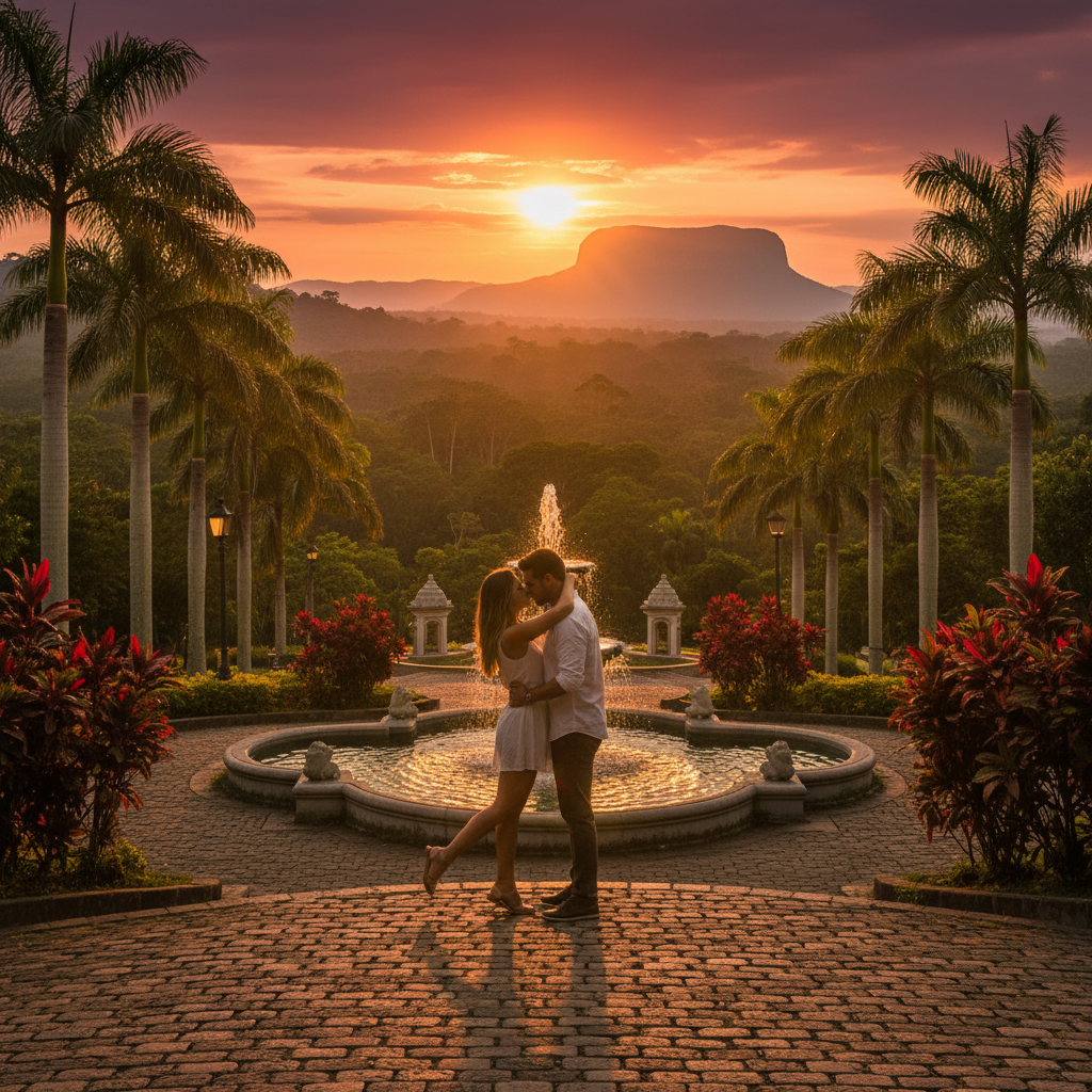 romantic couple enjoying a sunset view in Venezuela, horizontal photo
