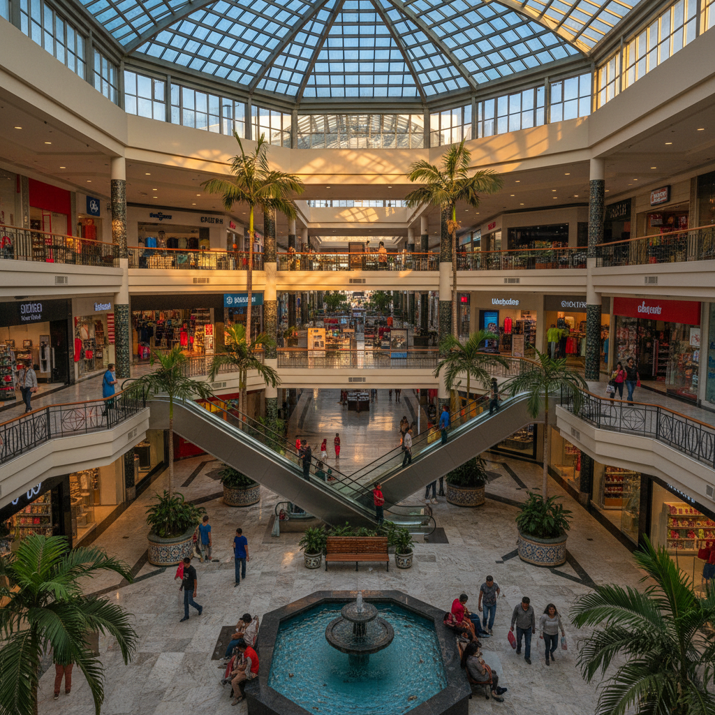 bustling shopping mall with local brands in Venezuela, horizontal photo