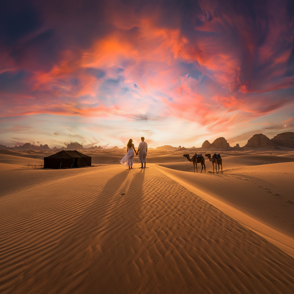 romantic sunset view in Western Sahara