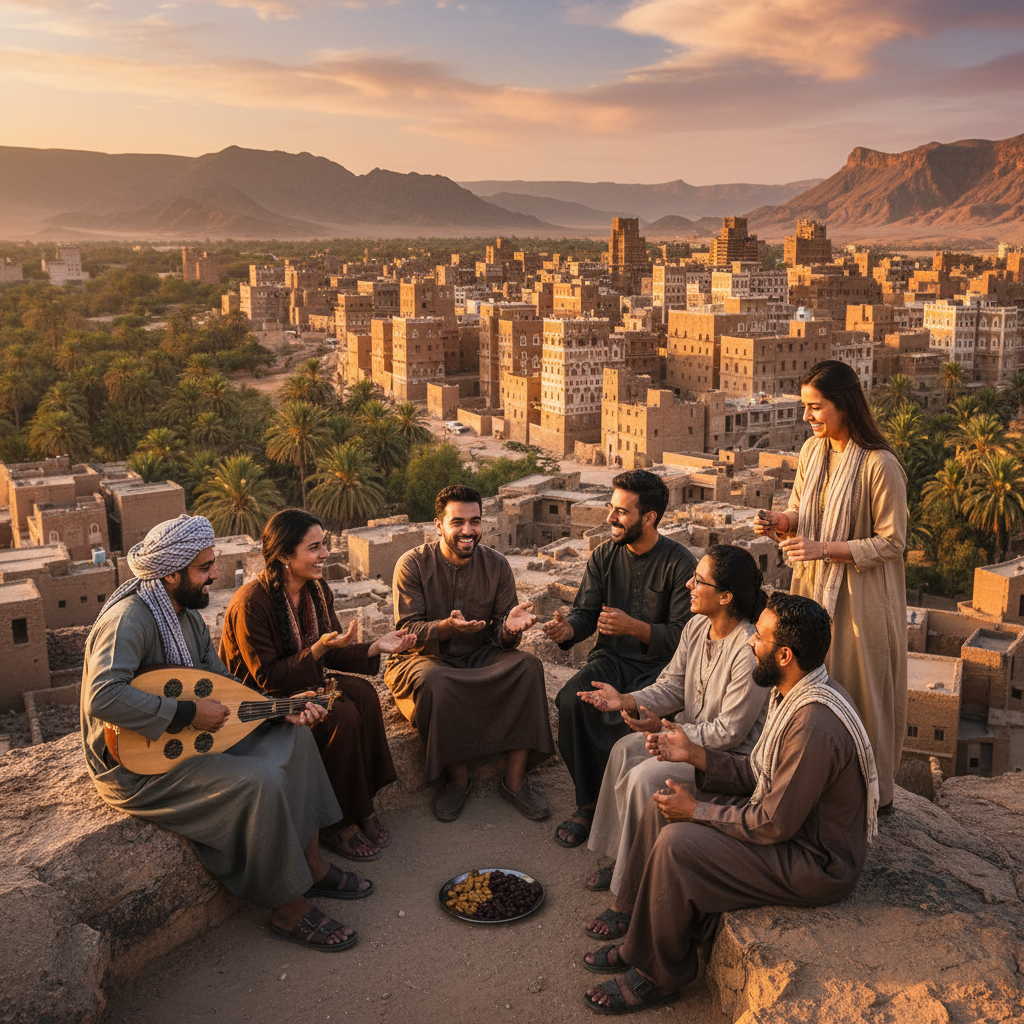 group of friends connecting or socializing in Yemen, horizontal