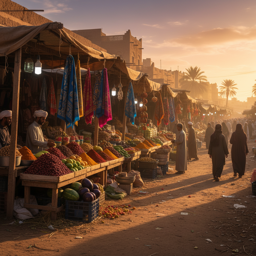 traditional market or shopping street in Yemen, horizontal