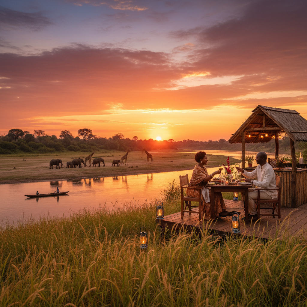 Zambia couple romantic dinner horizontal