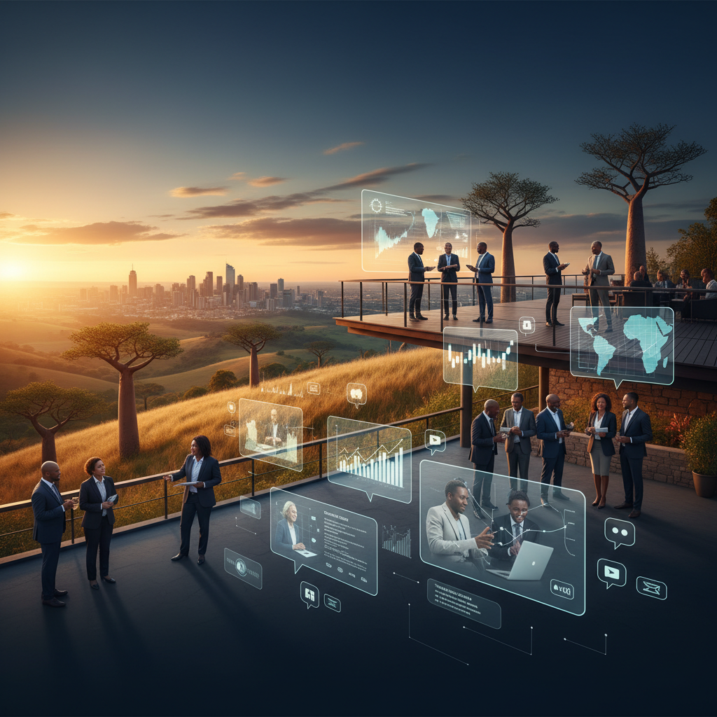 Zimbabwean economy discussions on social media, business networking montage, horizontal