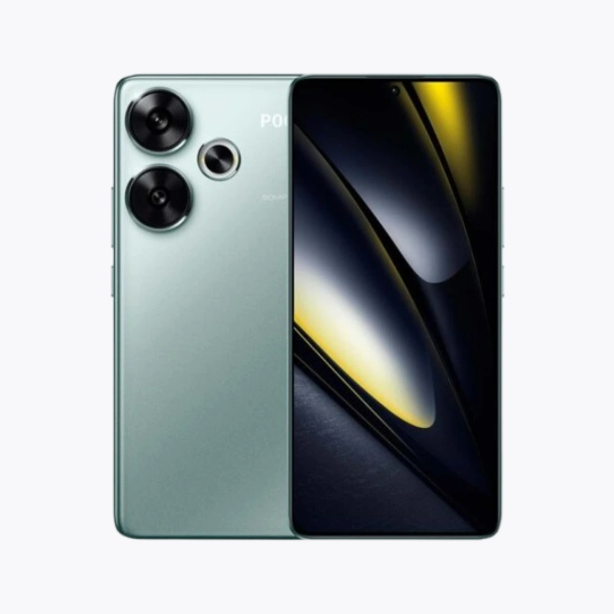 POCO F6 smartphone noir brillant affichant un écran AMOLED 120Hz, vu de face avec interface active