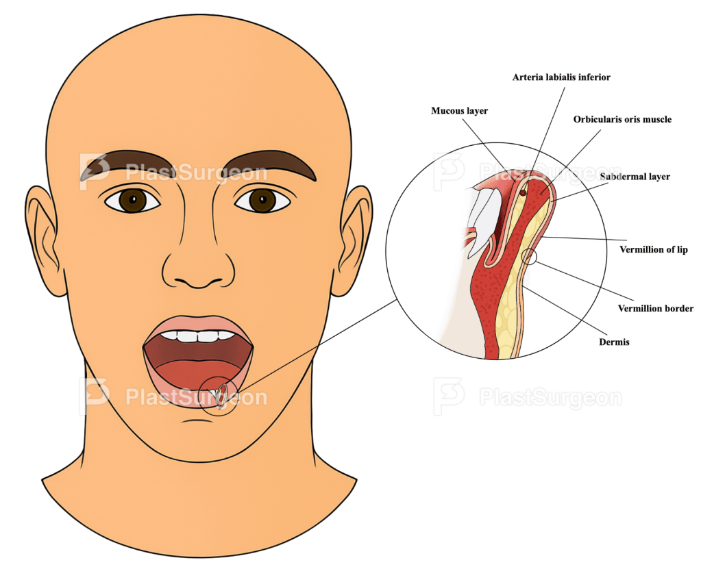 Diagram showing lip anatomy and layers.