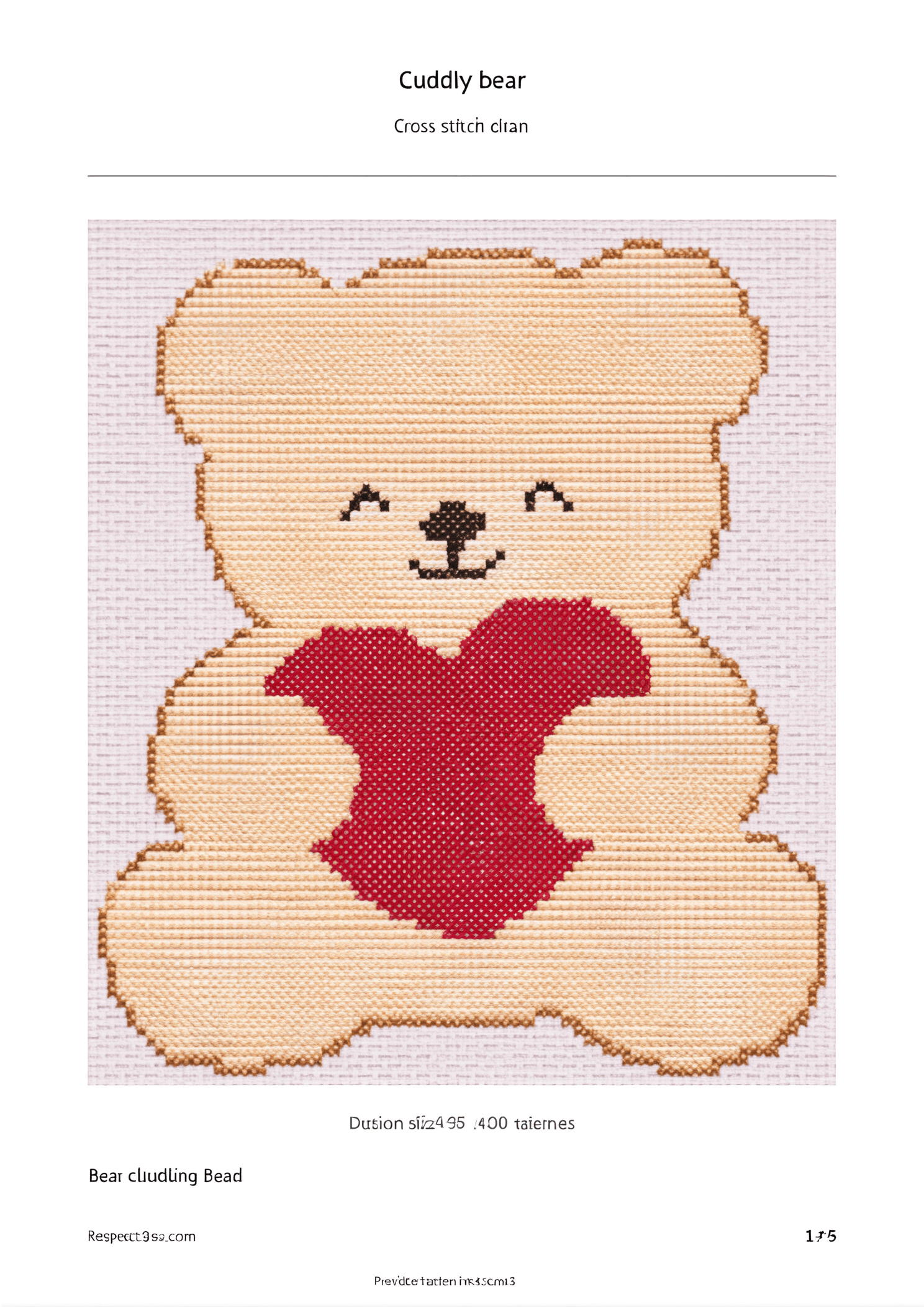 Cuddly bear hugging heart preview of pattern
