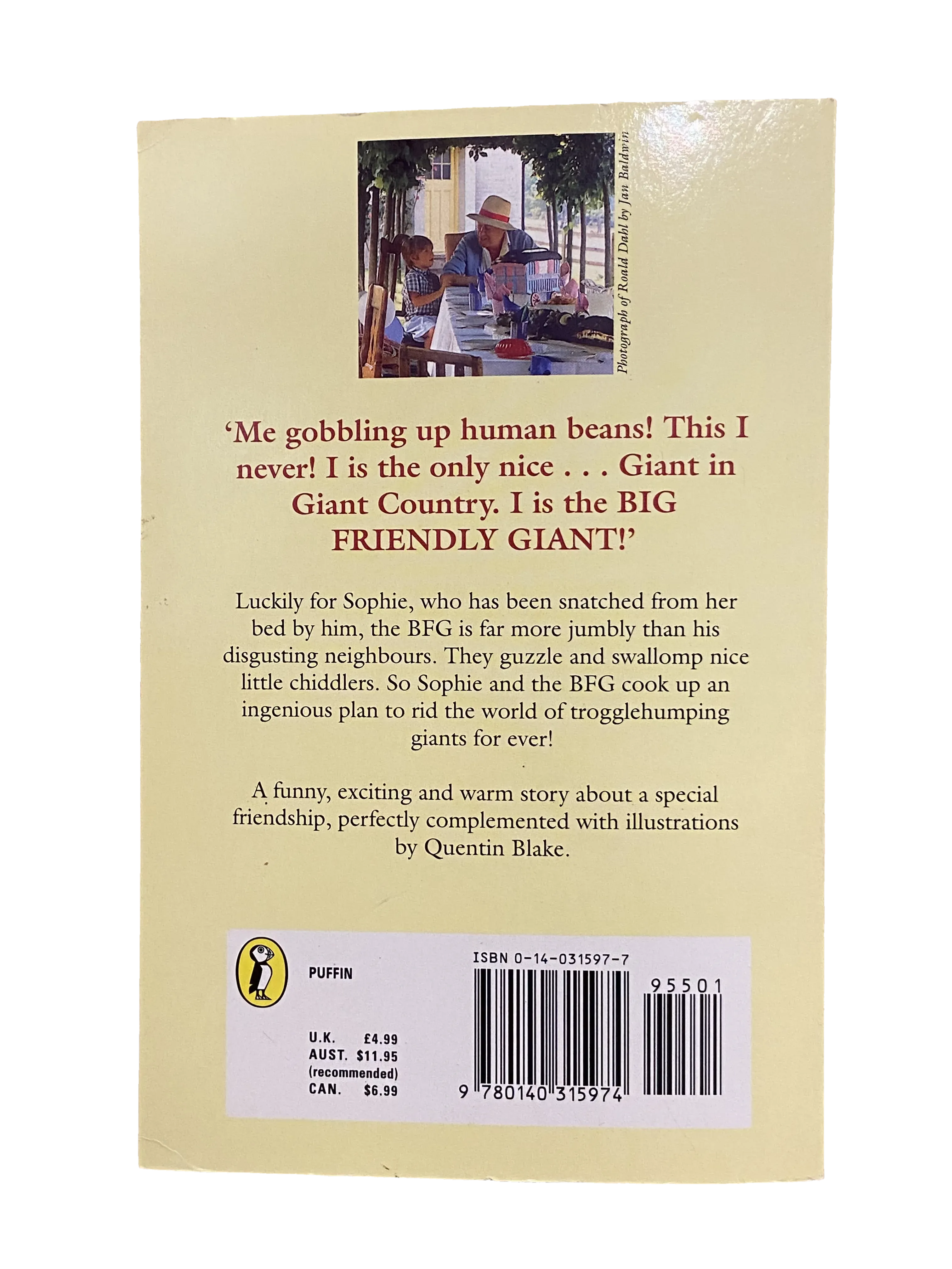 The BFG by Roald Dahl, Very Good condition, back cover
