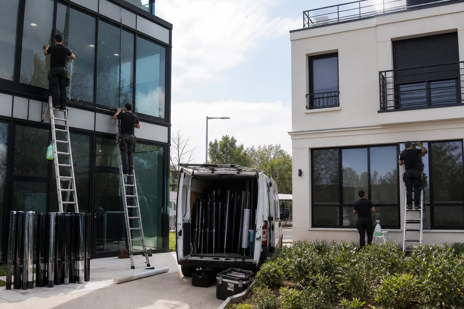 Pose film solaire IDF : étapes d'un chantier multi-sites