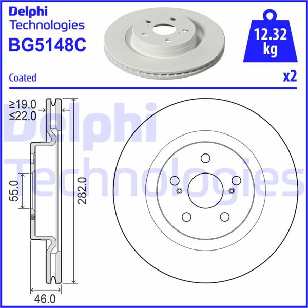 DELPHI BG5148C Fren Sistemleri Fren Diski - TOYOTA YARIS (_P21_, _PA1_, _PH1_) uyumlu