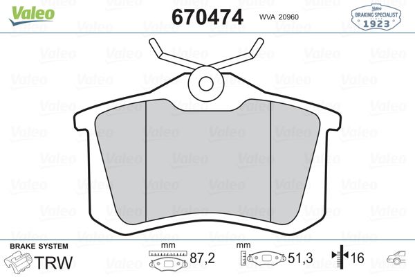 VALEO 670474 Fren Sistemleri Fren Balatası - RENAULT MEGANE III Coupe (DZ0/1_) uyumlu
