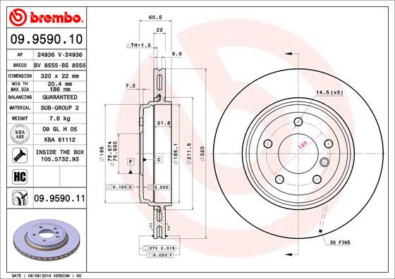 BREMBO 09.9590.11 Fren Sistemleri Fren Diski - BMW 3 (E46) uyumlu