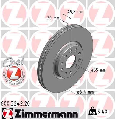 ZIMMERMANN 600.3242.20 Fren Sistemleri Fren Diski - SEAT ALHAMBRA (710, 711) uyumlu