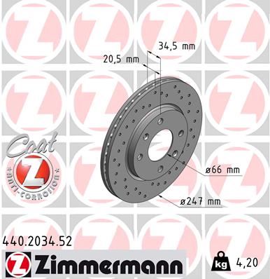 ZIMMERMANN 440.2034.52 Fren Sistemleri Fren Diski - CITROËN ZX (N2) uyumlu