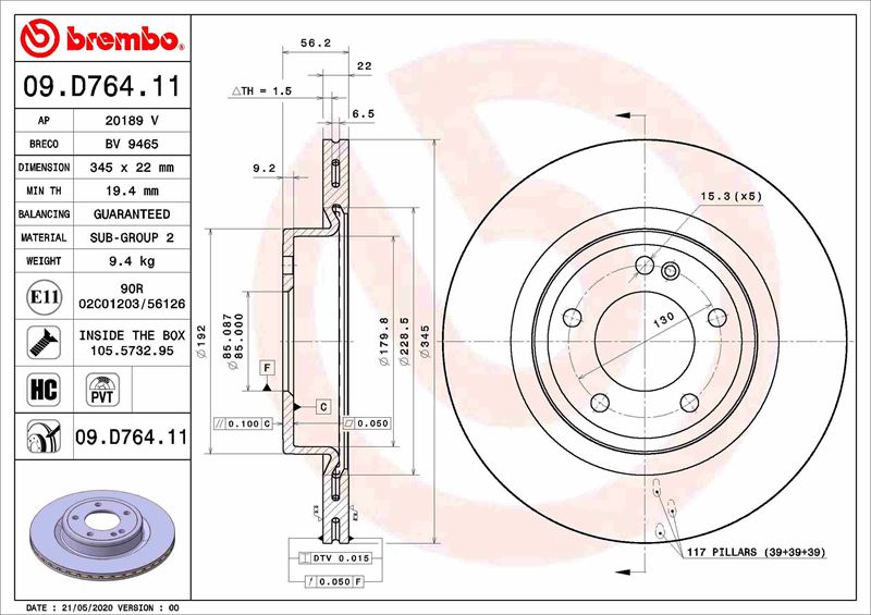 BREMBO 09.D764.11 Fren Sistemleri Fren Diski - MERCEDES-BENZ G-SERISI (W463) uyumlu