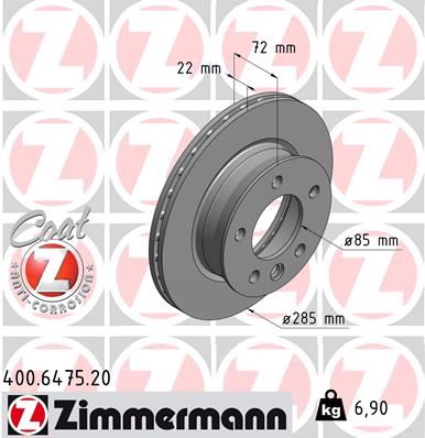 ZIMMERMANN 400.6475.20 Fren Sistemleri Fren Diski - MERCEDES-BENZ SPRINTER 3-t Platform şasi (B903) uyumlu