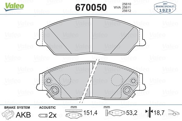 VALEO 670050 Fren Sistemleri Fren Balatası - TOYOTA CAMRY Sedan (_V5_) uyumlu