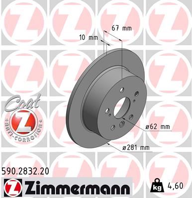 ZIMMERMANN 590.2832.20 Fren Sistemleri Fren Diski - TOYOTA CAMRY Sedan (_V5_) uyumlu