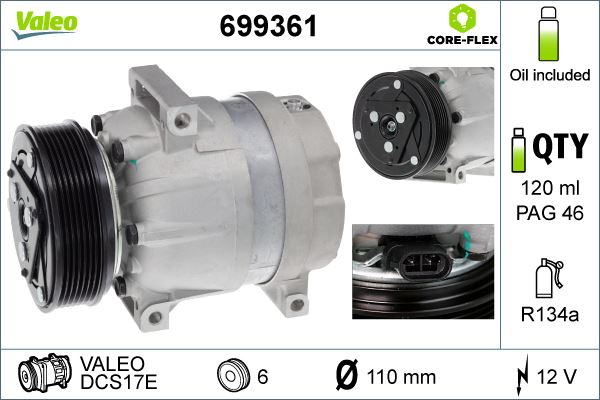 VALEO 699361 İklimlendirme Sistemi Kompresör Parçaları - RENAULT TRAFIC II Minibüs/Otobüs (JL) uyumlu