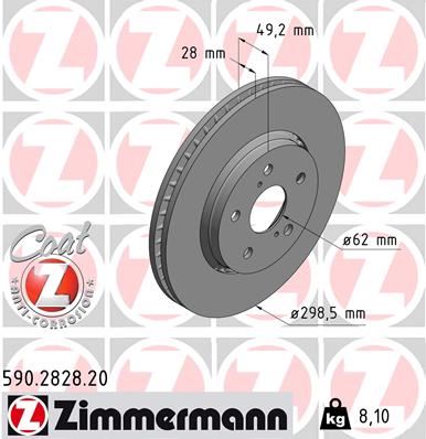 ZIMMERMANN 590.2828.20 Fren Sistemleri Fren Diski - TOYOTA C-HR (_X1_) uyumlu