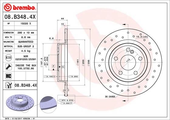 BREMBO 08.B348.4X Fren Sistemleri Fren Diski - MERCEDES-BENZ B-SERISI Sports Tourer (W246, W242) uyumlu