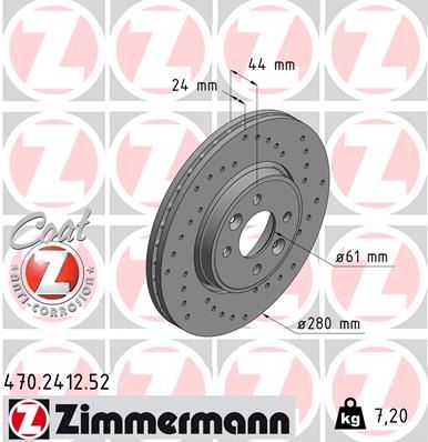ZIMMERMANN 470.2412.52 Fren Sistemleri Fren Diski - RENAULT MEGANE II Station wagon (KM0/1_) uyumlu
