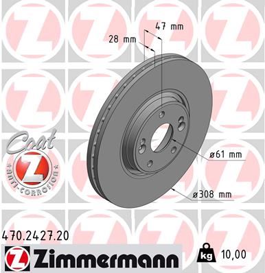 ZIMMERMANN 470.2427.20 Fren Sistemleri Fren Diski - RENAULT LAGUNA II (BG0/1_) uyumlu