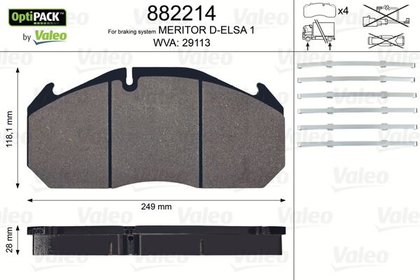 VALEO 882214 Fren Sistemleri Fren Balatası - RENAULT TRUCKS MAGNUM uyumlu