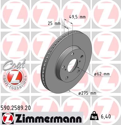 ZIMMERMANN 590.2589.20 Fren Sistemleri Fren Diski - TOYOTA RAV 4 II (_A2_) uyumlu